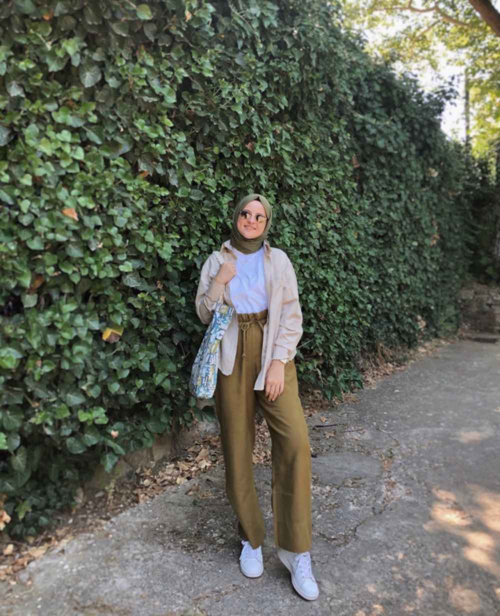 Modalamelif Beli Fırfırlı Bol Paça Pantolon Yağ Yeşili