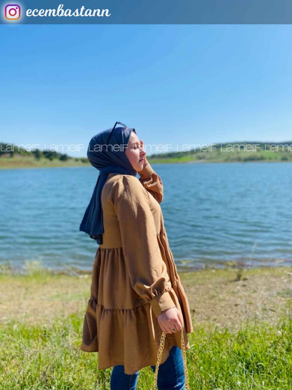 Modalamelif Metal Düğmeli Salaş Tunik Camel