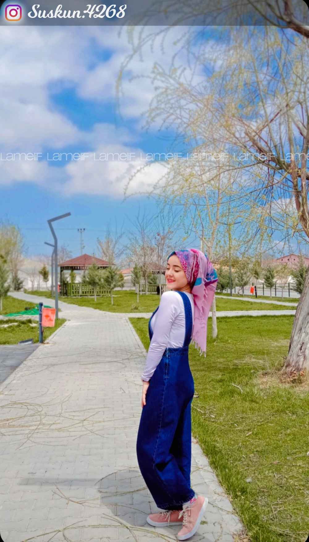 Lamelif Koyu Mavi Tesettür Model Kot Tulum