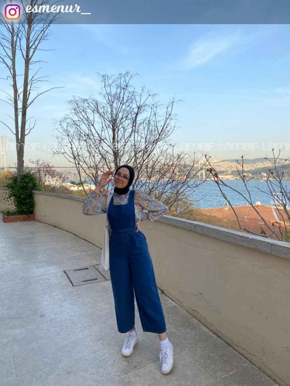 Lamelif Koyu Mavi Tesettür Model Kot Tulum