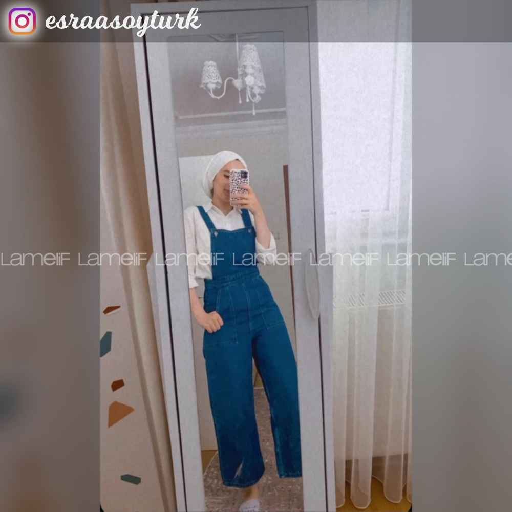 Dark Blue Pool Neck Denim Unprinted Overalls