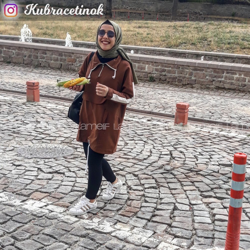 Modalamelif Kanguru Cepli Oversize Sweatshırt Taba