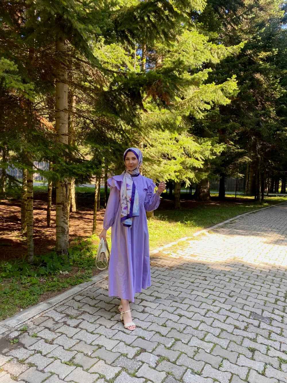 Modalamelif Kol Fırfırlı Pileli Elbise Lila