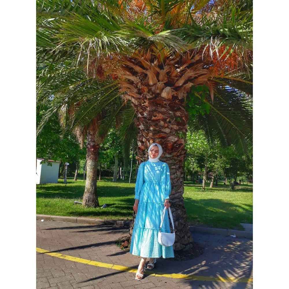 Modalamelif Balon Kol Pötikare Gofre Elbise Çağla Yeşili