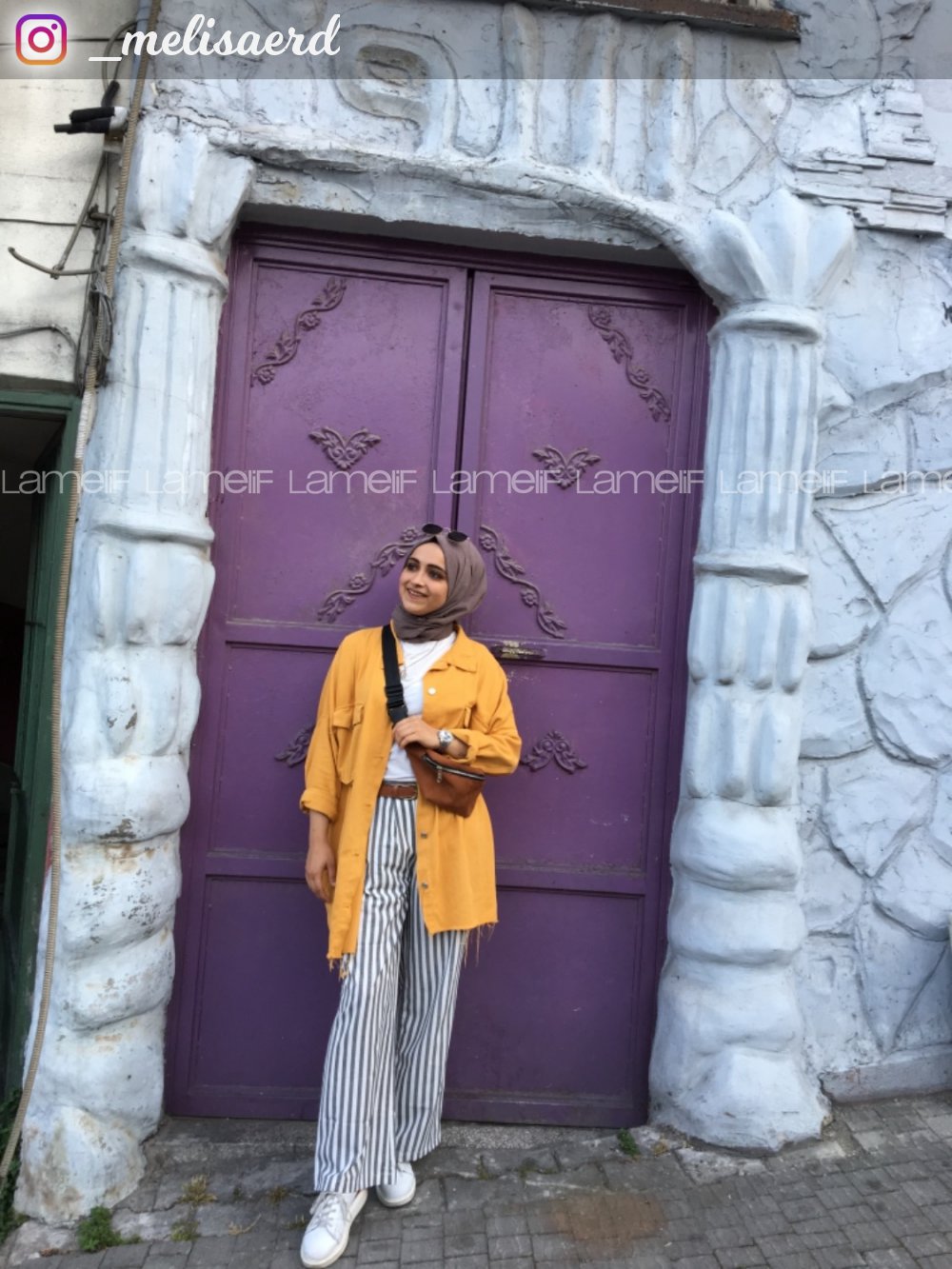 Modalamelif Çizgili Kemerli Pantolon Siyah