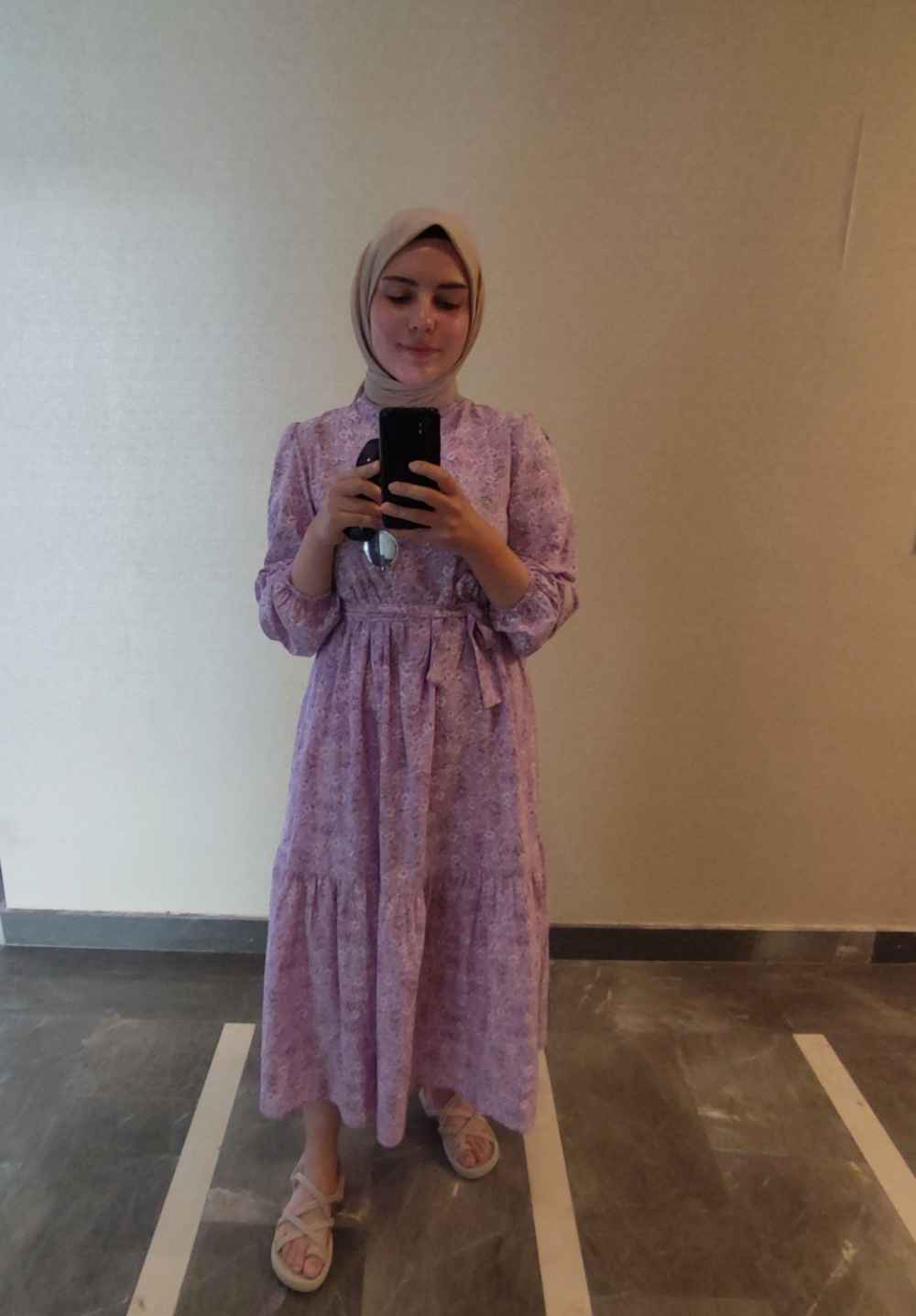 Modalamelif Beli Tunelli Papatya Desen Elbise Lila