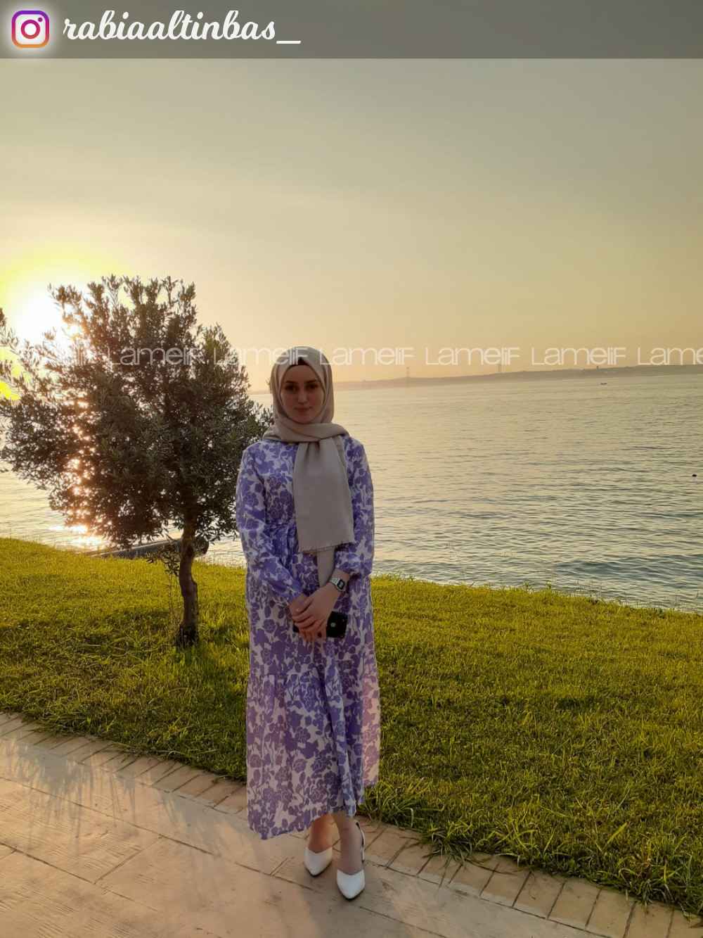 Modalamelif Soyut Model Kuşaklı Elbise Lila