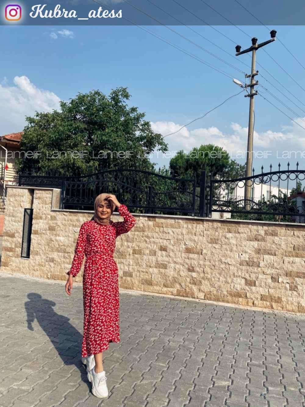 Modalamelif Orkide Desen Efil Elbise Kırmızı