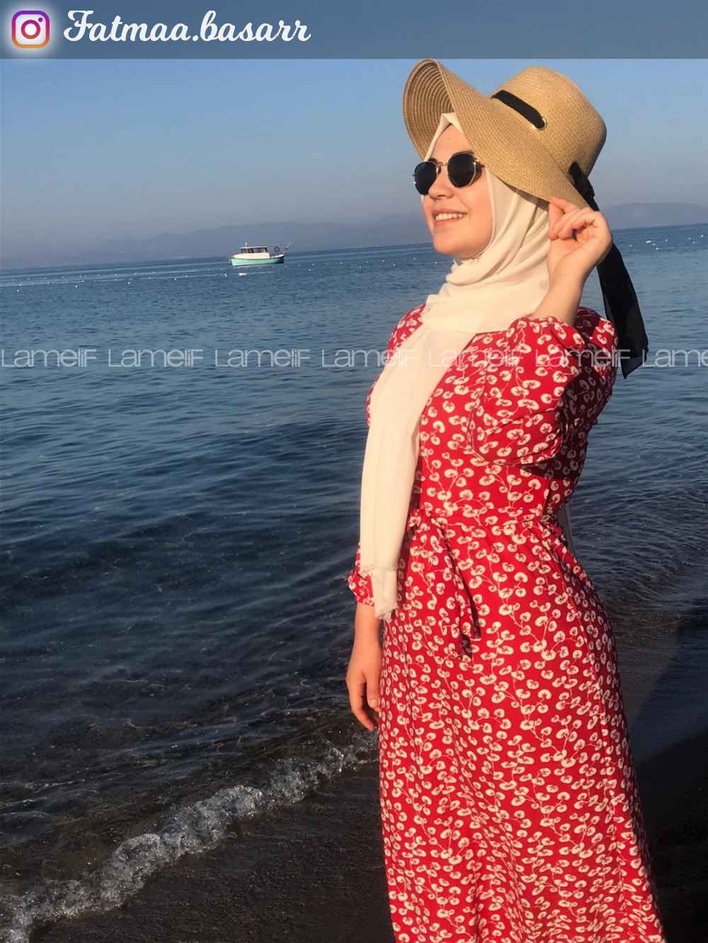 Modalamelif Orkide Desen Efil Elbise Kırmızı