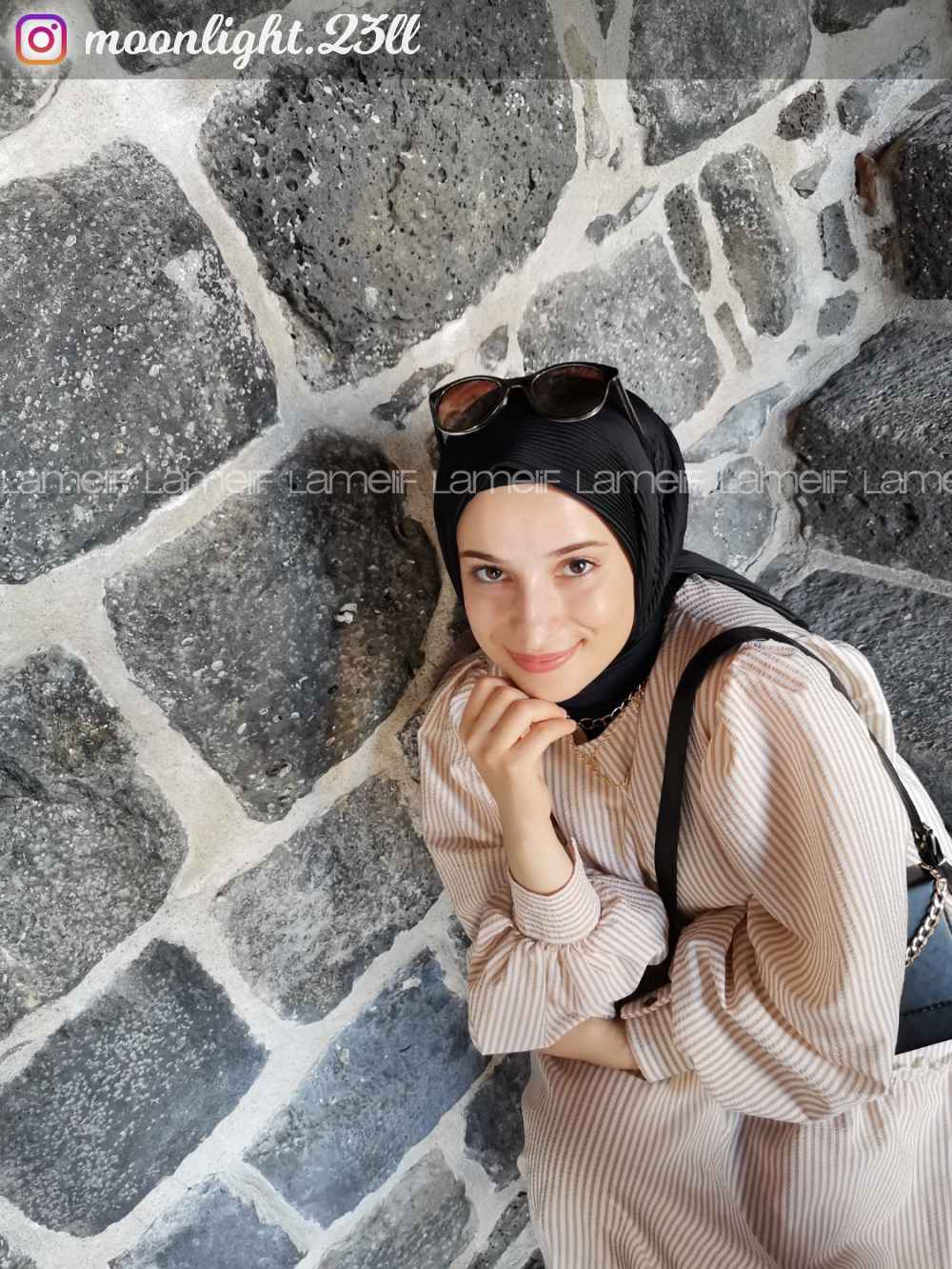 Modalamelif Balon Kol Çizgi Desenli  Sütlü Kahve