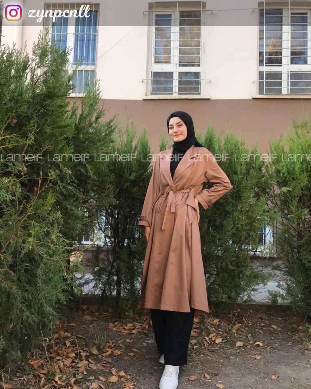 Modalamelif Beli Kuşak Bağlamalı Düğme Detaylı Trenç Camel