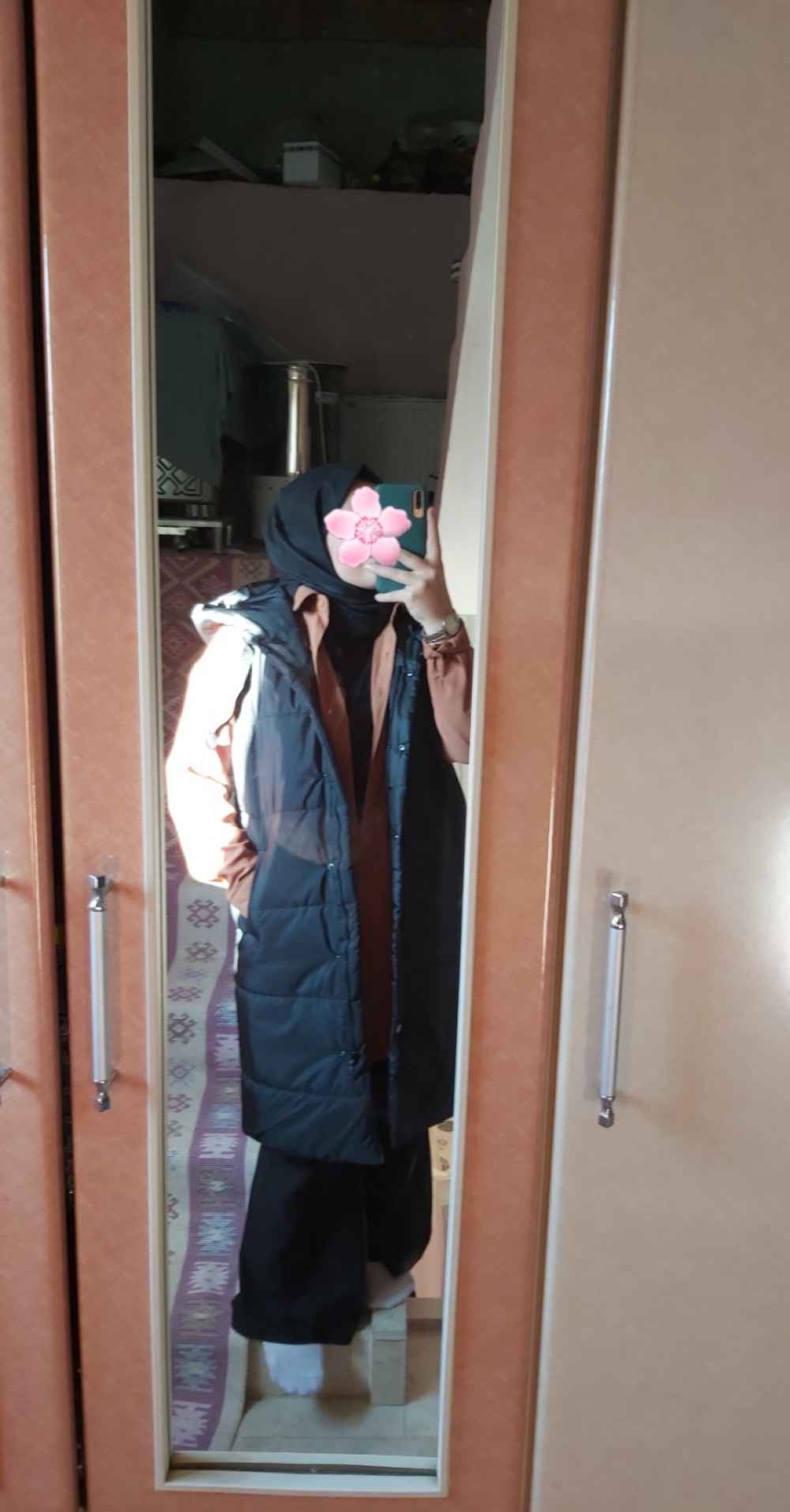 Modalamelif Önü Fermuarlı Şişme Mont Kapüşonlu Yelek Siyah