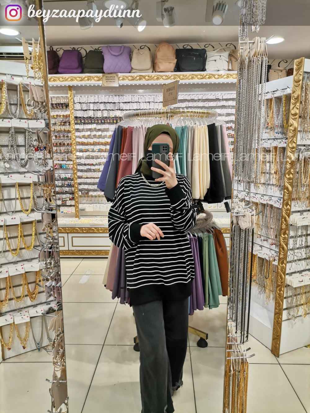 Modalamelif Bisiklet Yaka Çizgi Şeritli Bertie Sweat Siyah