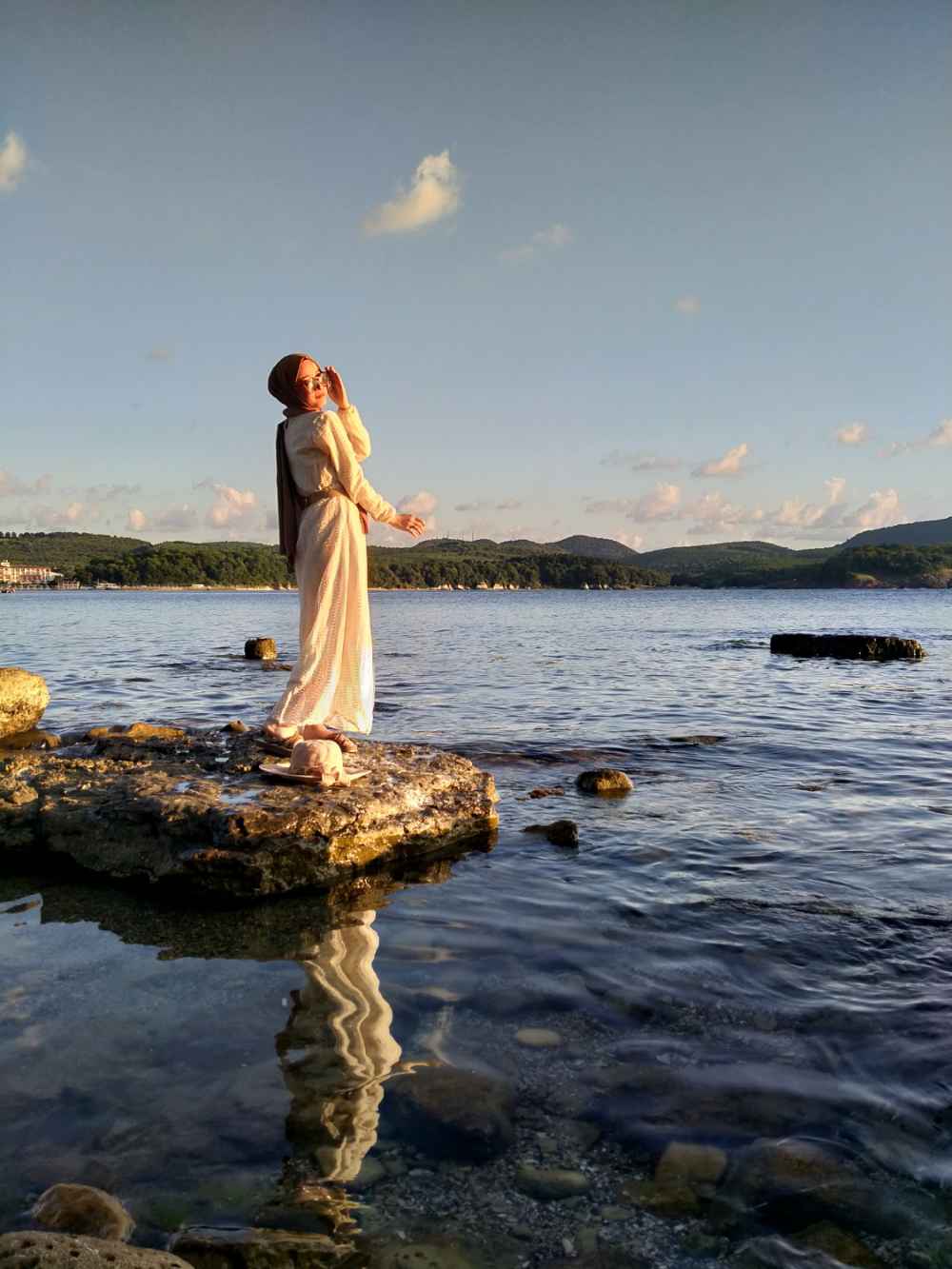 Lamelif Hasır Kemerli Astarlı Tesettür Elbise Ekru