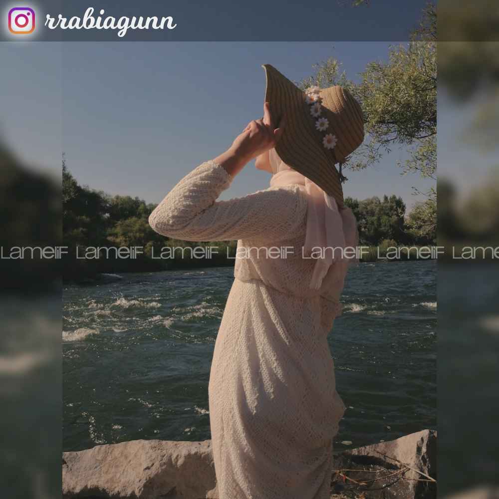 Lamelif Hasır Kemerli Astarlı Tesettür Elbise Ekru