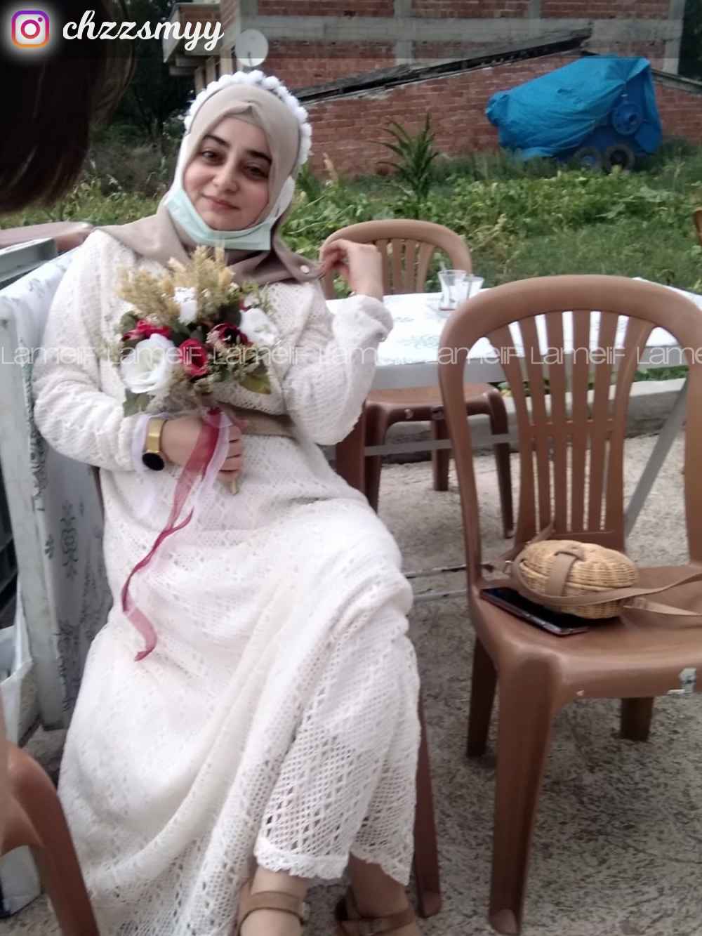 Lamelif Hasır Kemerli Astarlı Tesettür Elbise Ekru