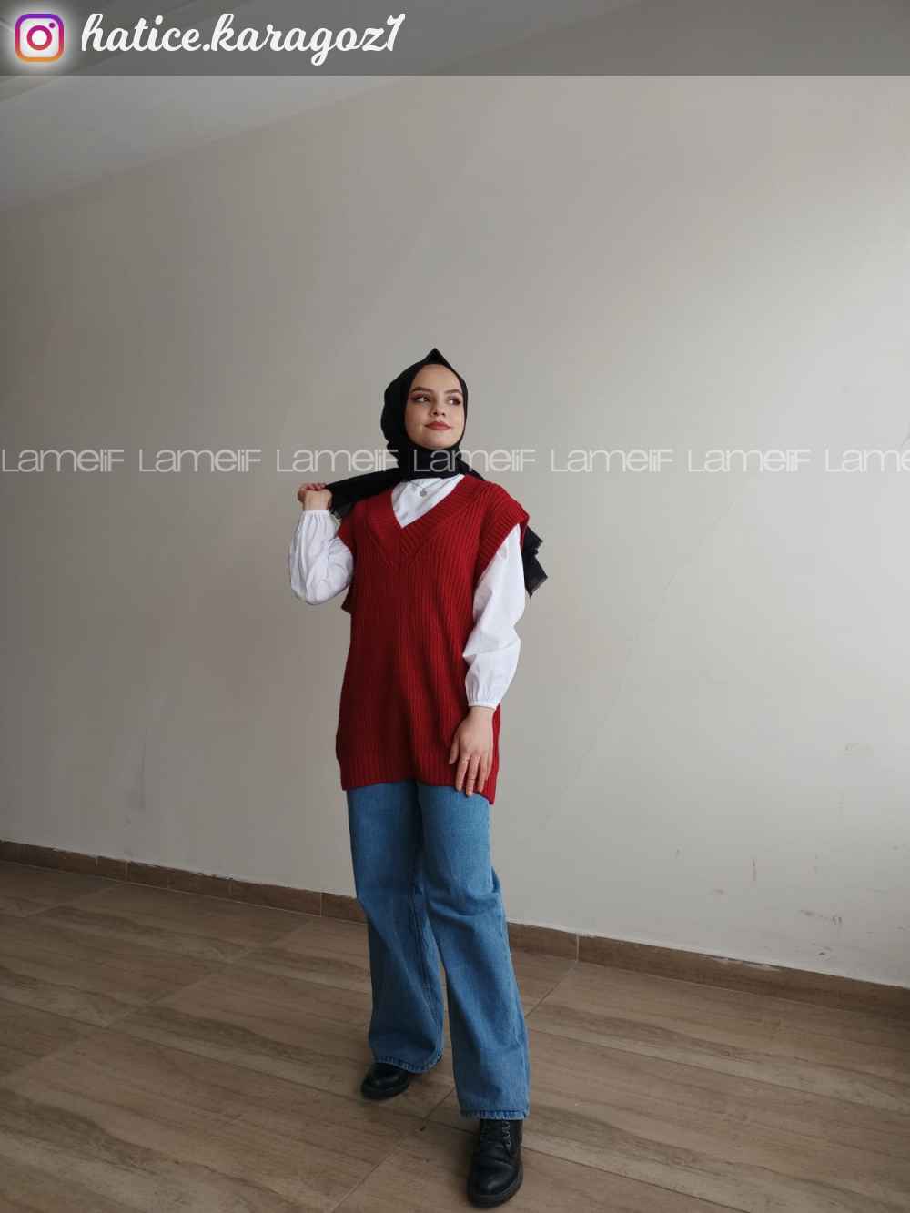 Modalamelif Ovarsize V Yaka Süveter Kırmızı