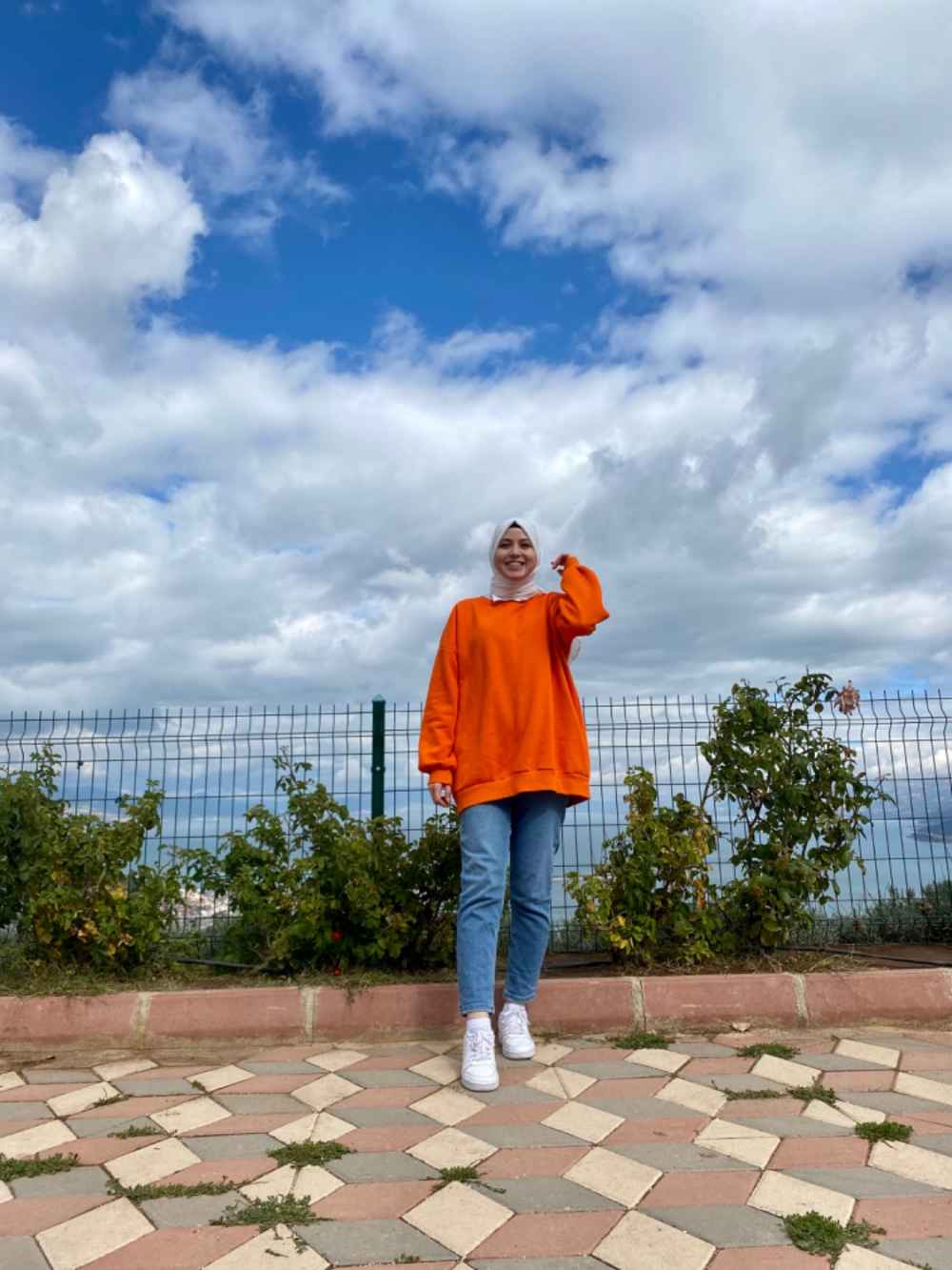 Modalamelif Bisiklet Yaka Salaş Sweatshirt Oranj