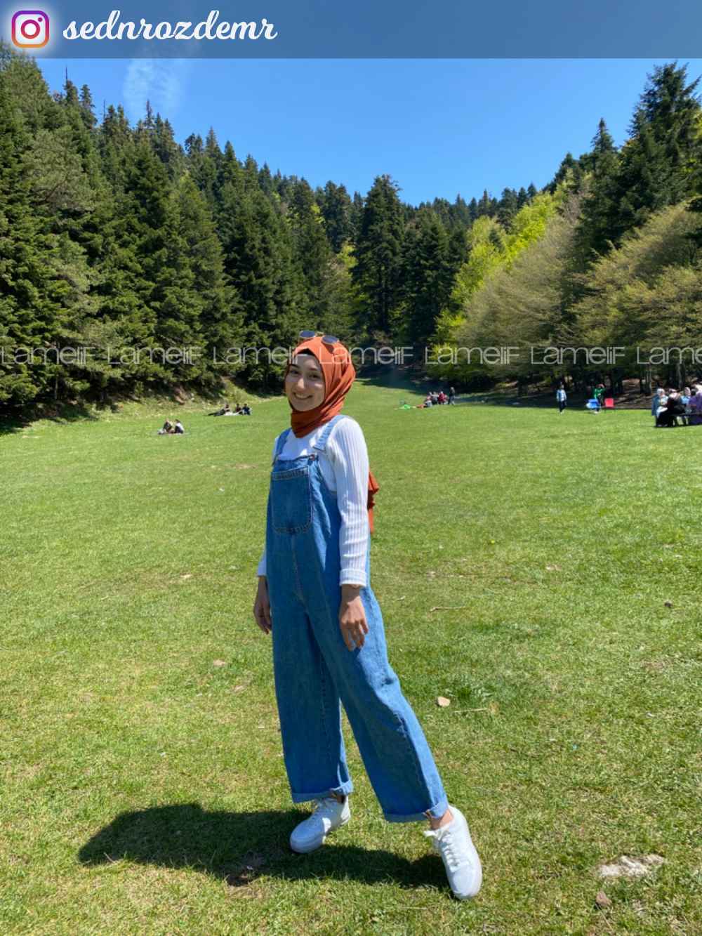 Modalamelif Askılı Önü Cep Detaylı Bol Paça Slopet Tulum Kot Mavisi