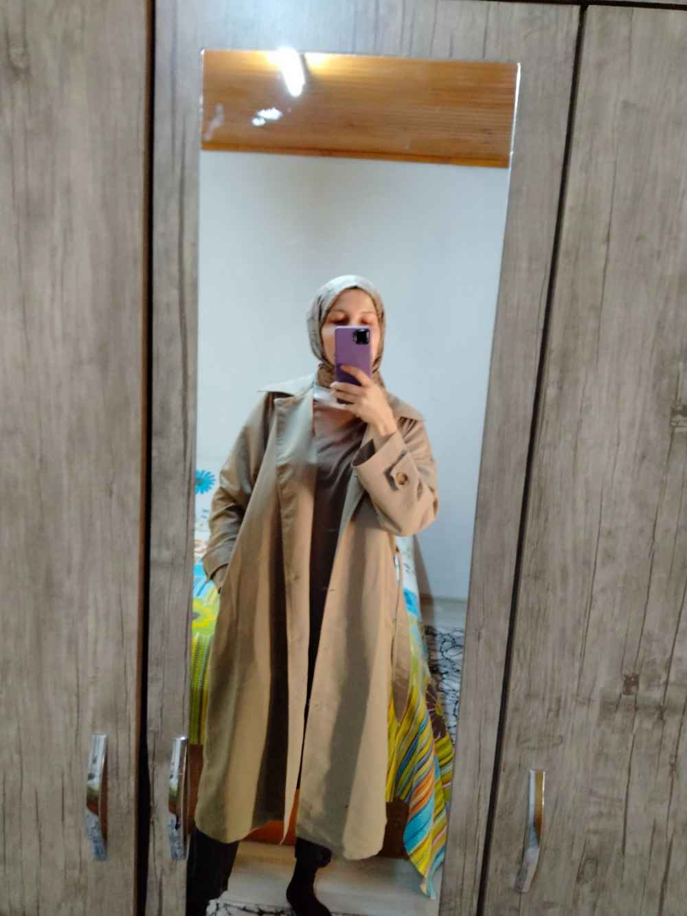 Modalamelif Önü Boydan Düğmeli Beli Kemerli Trenç Bej