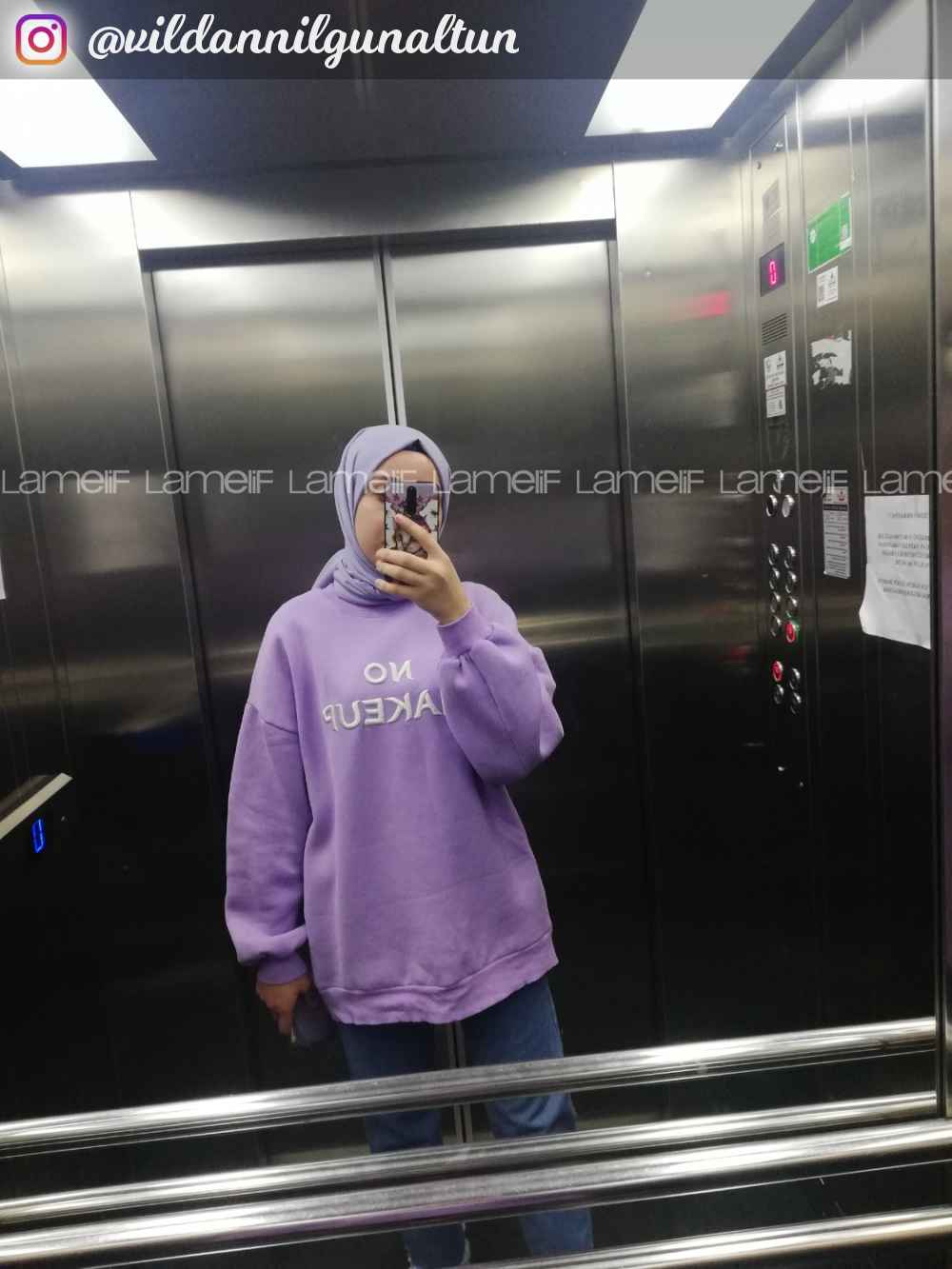 Modalamelif Bisiklet Yaka Yazı Nakışlı Oversize Sweat Lila