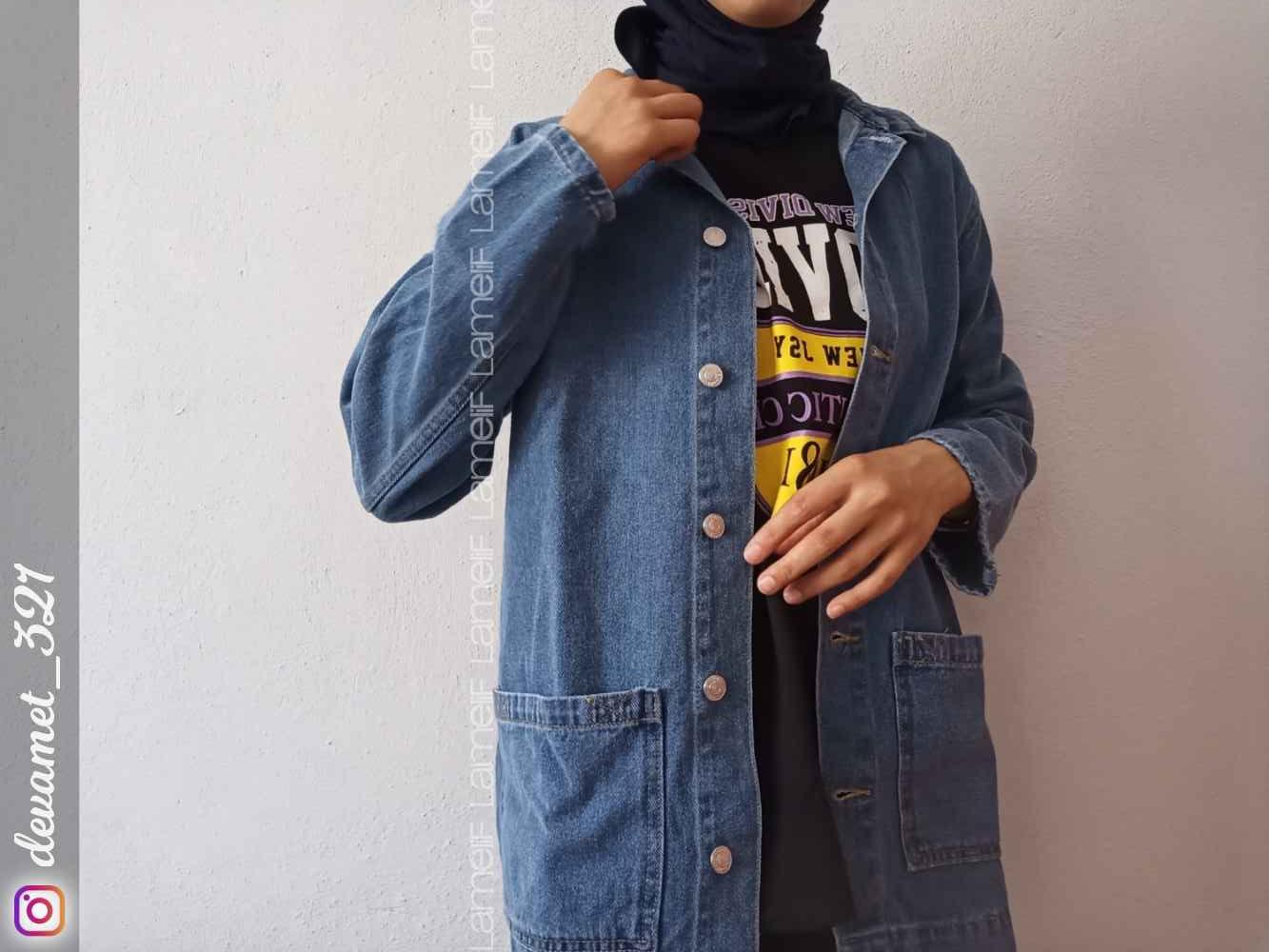 Lamelif Cepli Düğmeli Kot Ceket Açık Mavi