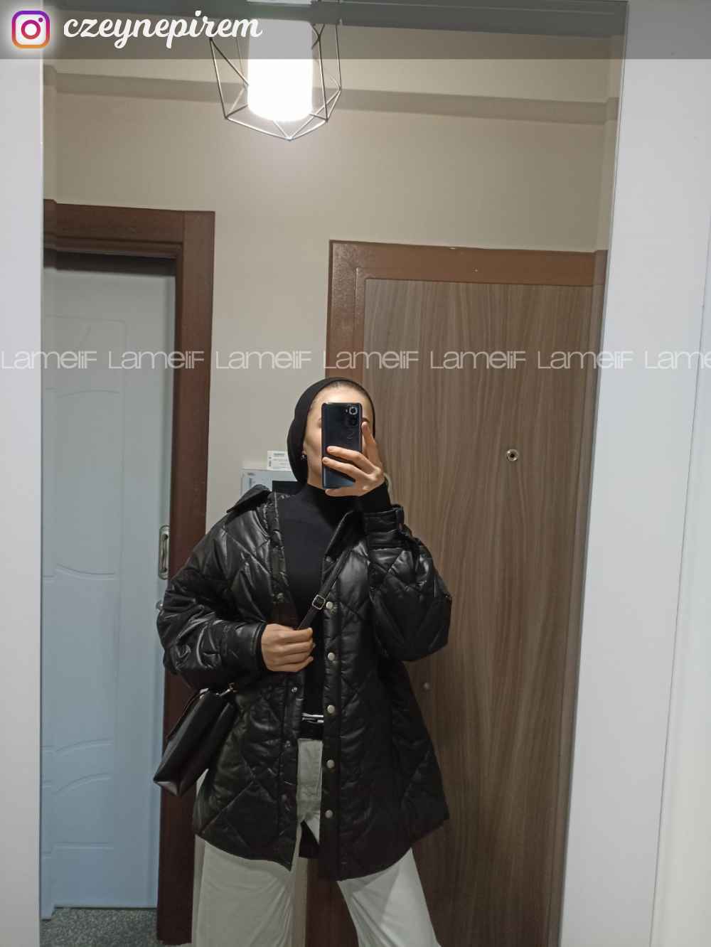 Modalamelif Kapitone Desenli Çift Cepli Çıtçıtlı Mont Siyah