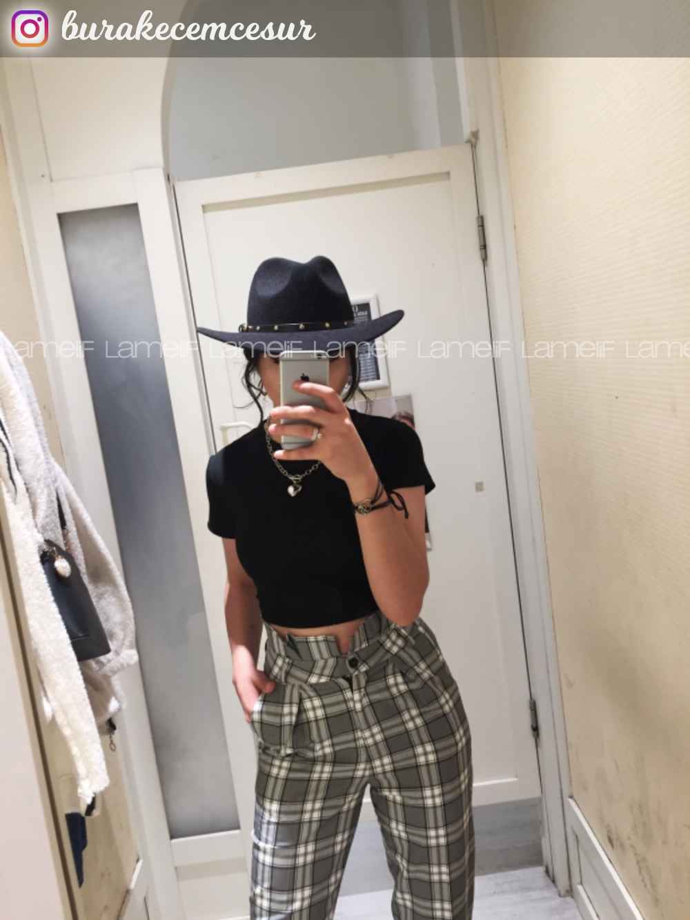 Modalamelif Beli Fırfırlı Düğme Detaylı Kareli Ekose Pantolon Gri