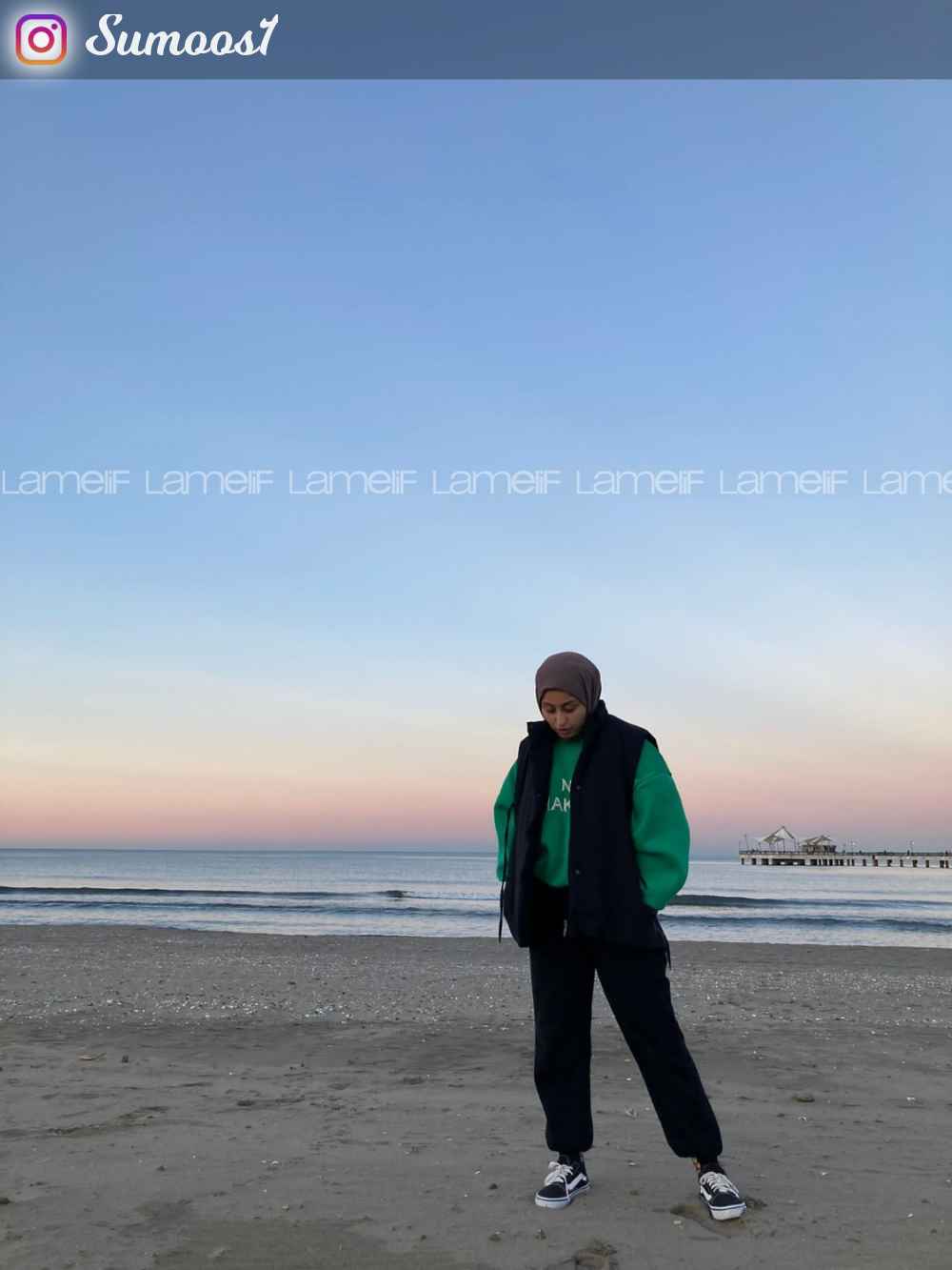 Modalamelif Bisiklet Yaka Yazı Nakışlı Oversize Sweat Yeşil