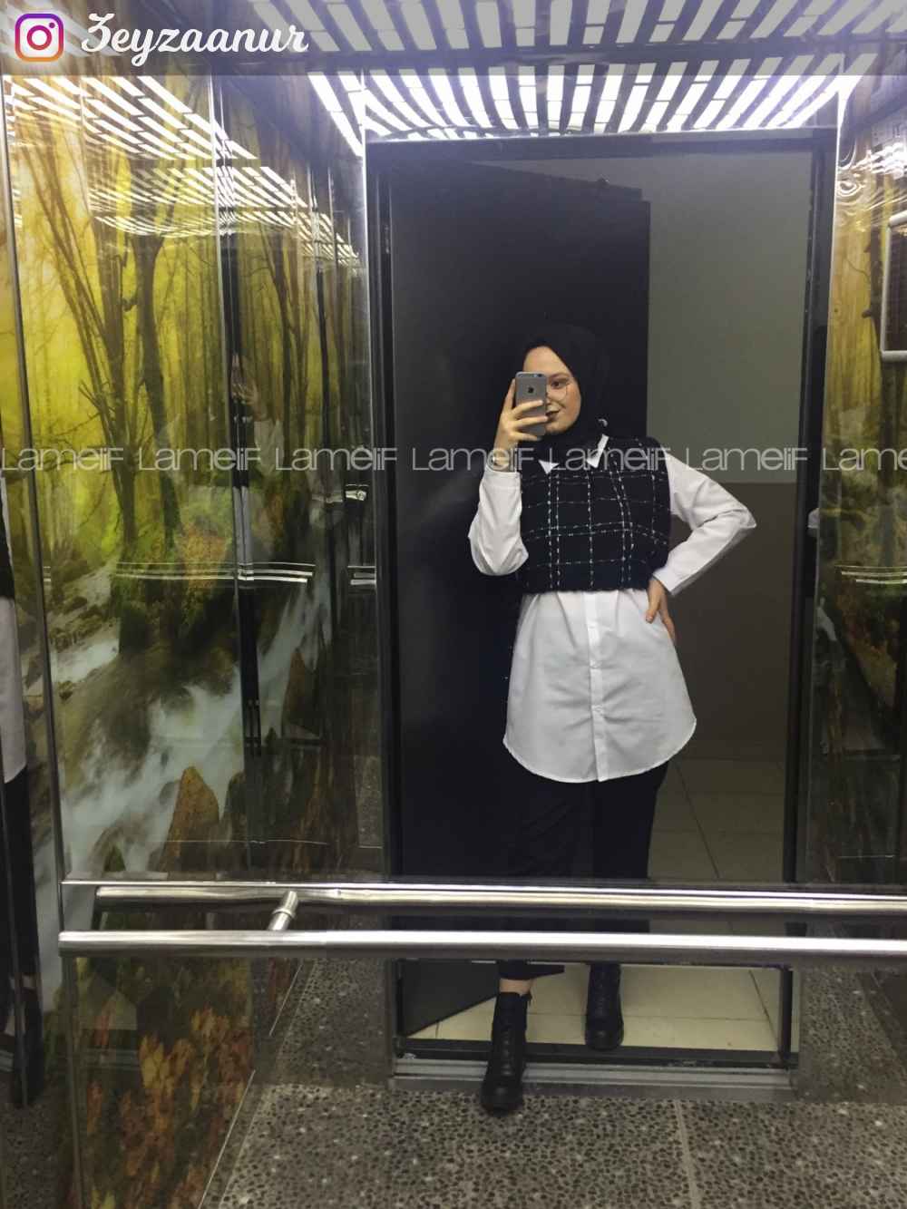 Modalamelif Kısa Bağcıklı Süveter Yelek Ekose Siyah