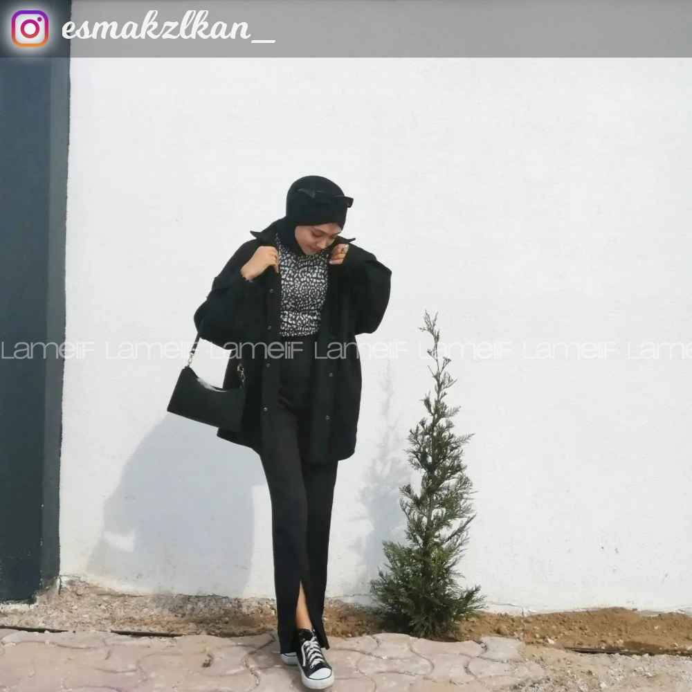 Modalamelif Yırtmaç Detaylı Havuç Paça Pantolon  Siyah