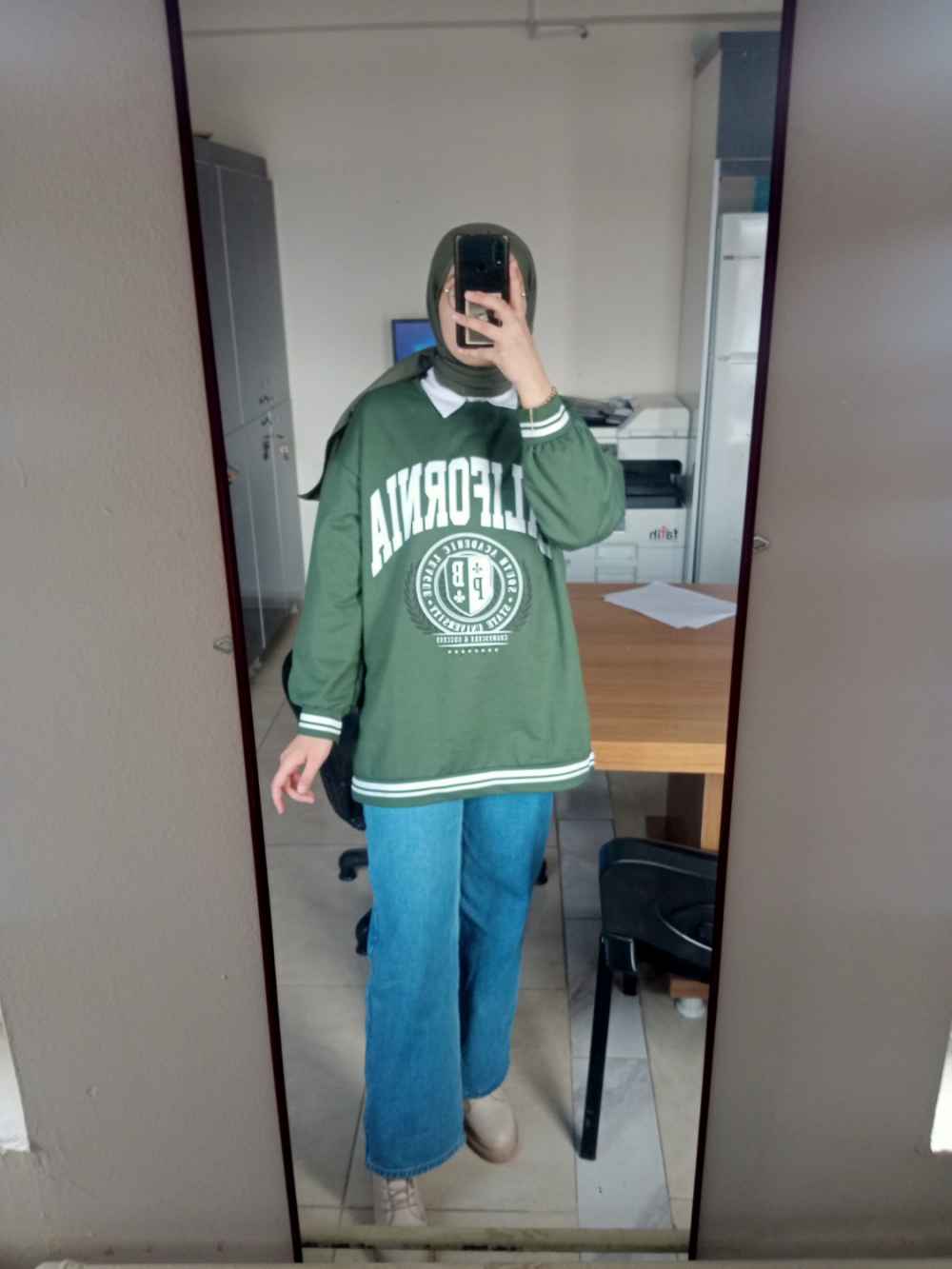 Modalamelif Calıfornia Yazı Baskılı Şerit Desenli Sweat Yeşil