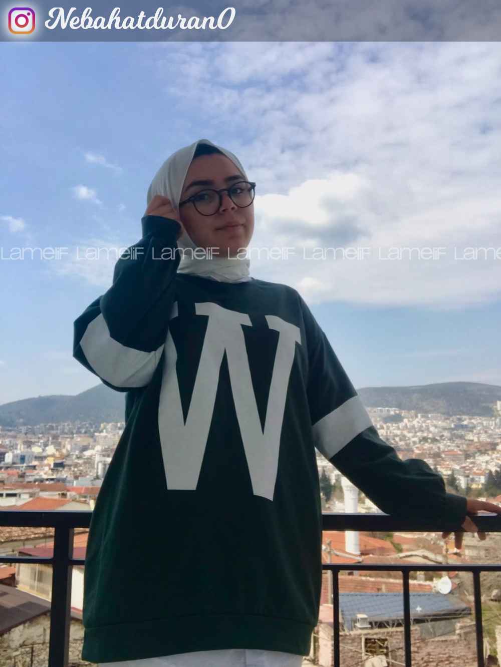 Modalamelif W Baskılı Kol Şerit Sweat Tunik Haki