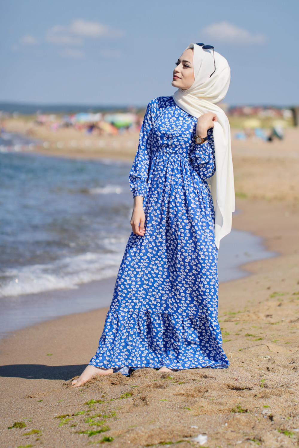 Modalamelif Mavi Yaprak Elbise