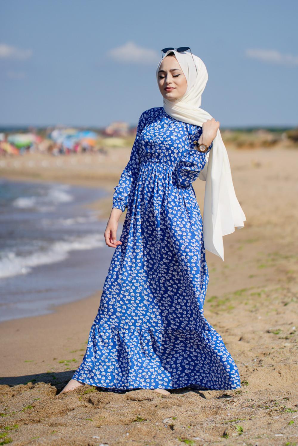 Modalamelif Mavi Yaprak Elbise