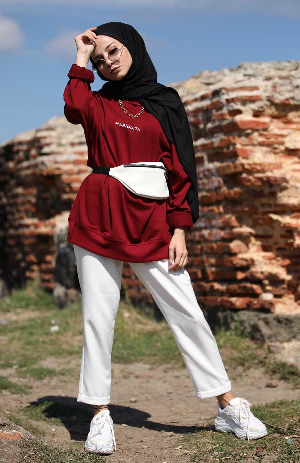 Modalamelif Bordo Marigunta Baskılı Sweat