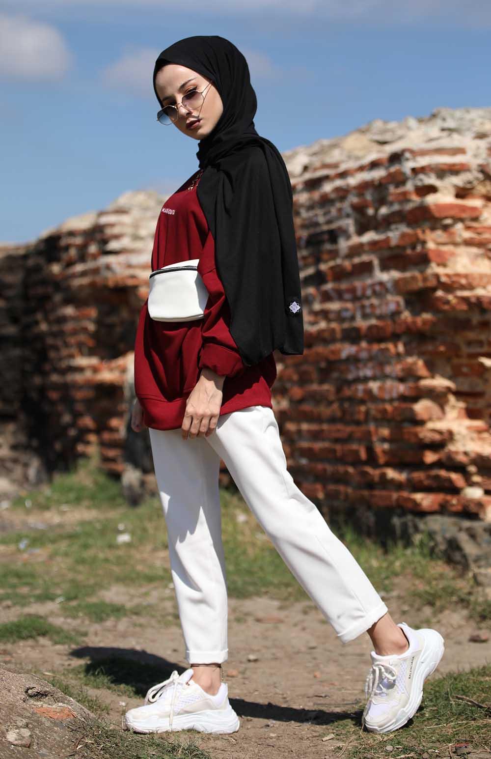 Modalamelif Bordo Marigunta Baskılı Sweat