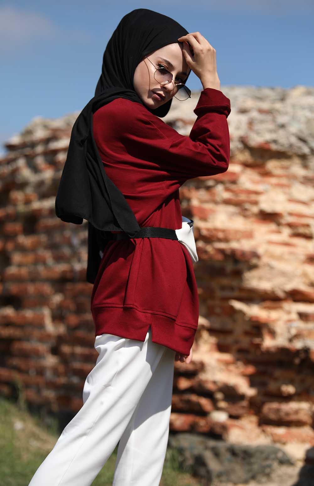 Modalamelif Bordo Marigunta Baskılı Sweat