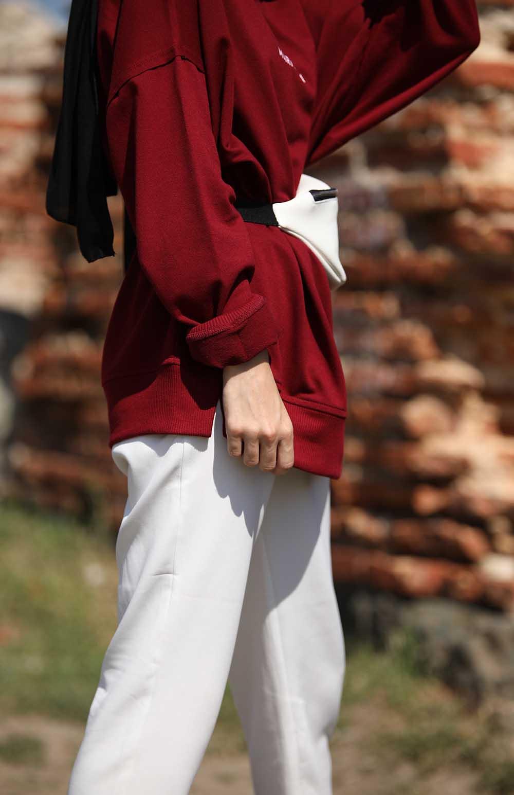 Modalamelif Bordo Marigunta Baskılı Sweat