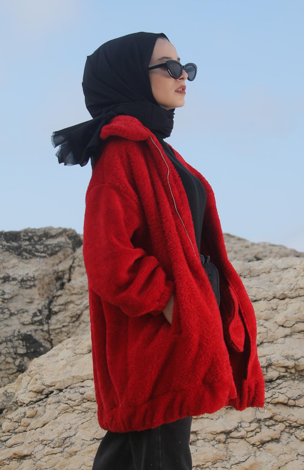 Red Shirt Collar Long Arm Coat