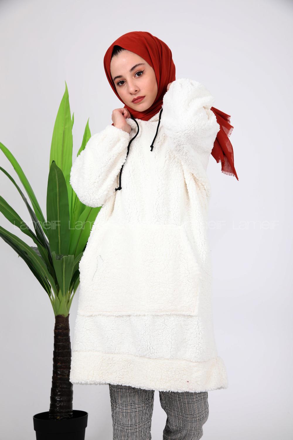 Modalamelif Uzun Peluş Tunik Beyaz