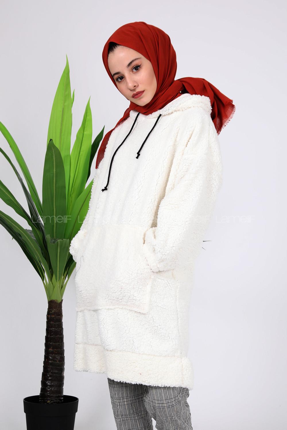 Modalamelif Uzun Peluş Tunik Beyaz