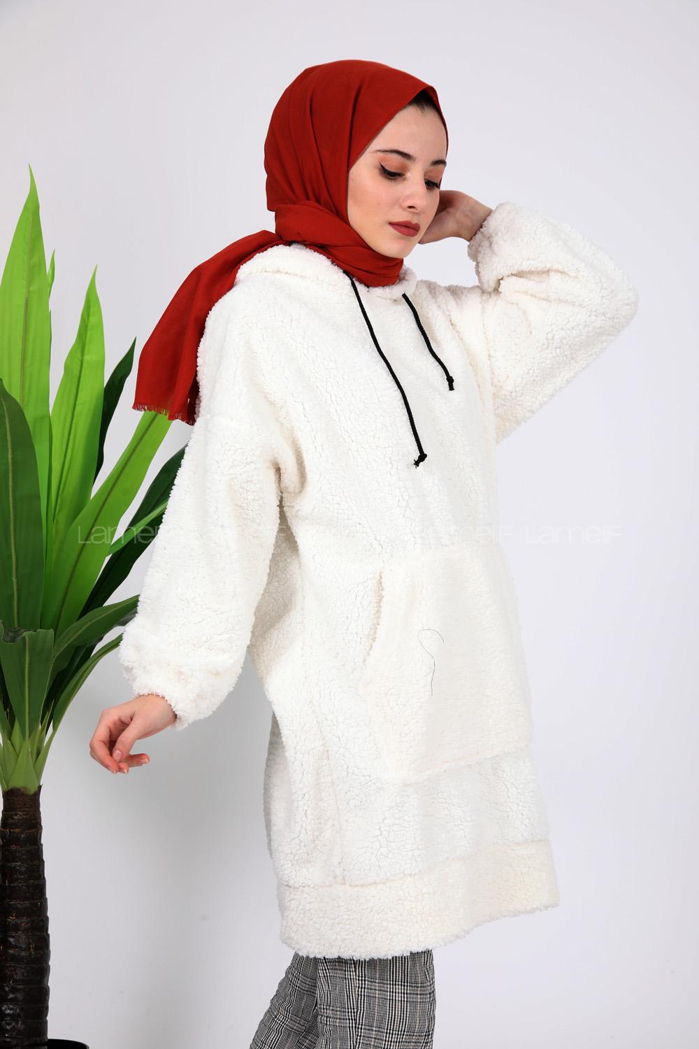 Modalamelif Uzun Peluş Tunik Beyaz