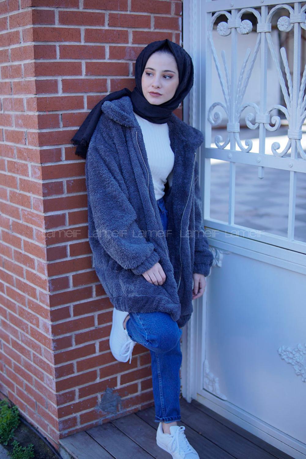 Lamelif Peluş Mont Füme