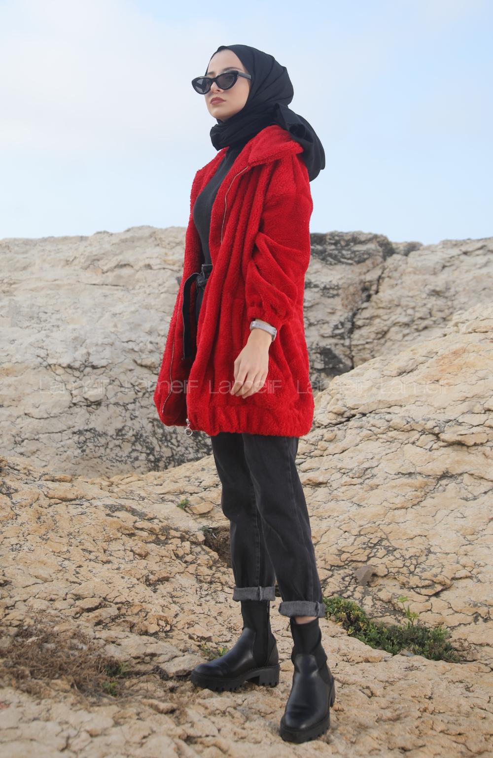 Red Shirt Collar Long Arm Coat