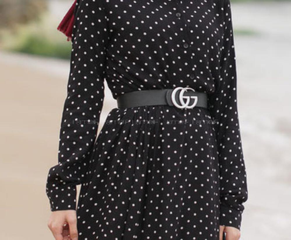 Modalamelif Siyah Deri Kemer Gümüş