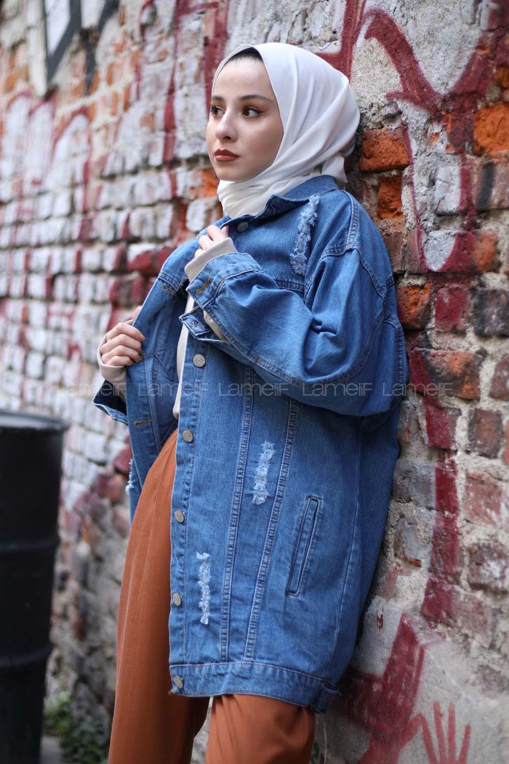 Modalamelif Levi Model Açık Mavi Yıpratmalı Kot Ceket