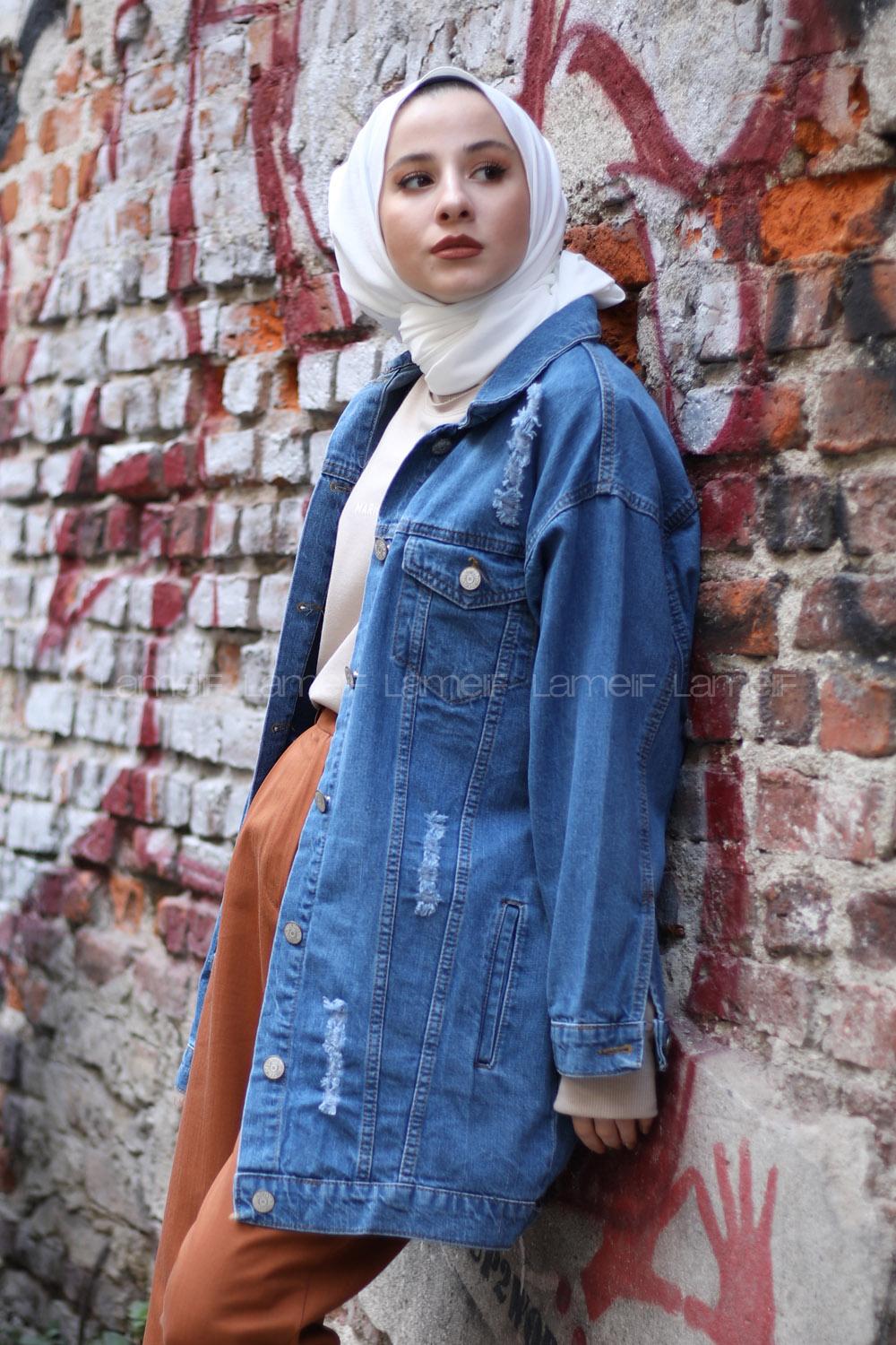 Modalamelif Levi Model Açık Mavi Yıpratmalı Kot Ceket