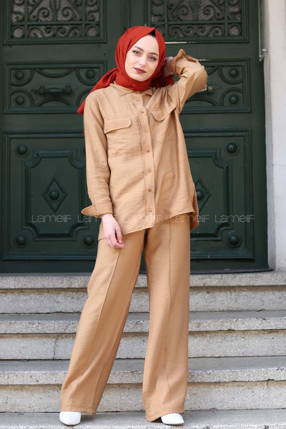 Modalamelif Camel Gömlekli Salaş Takım