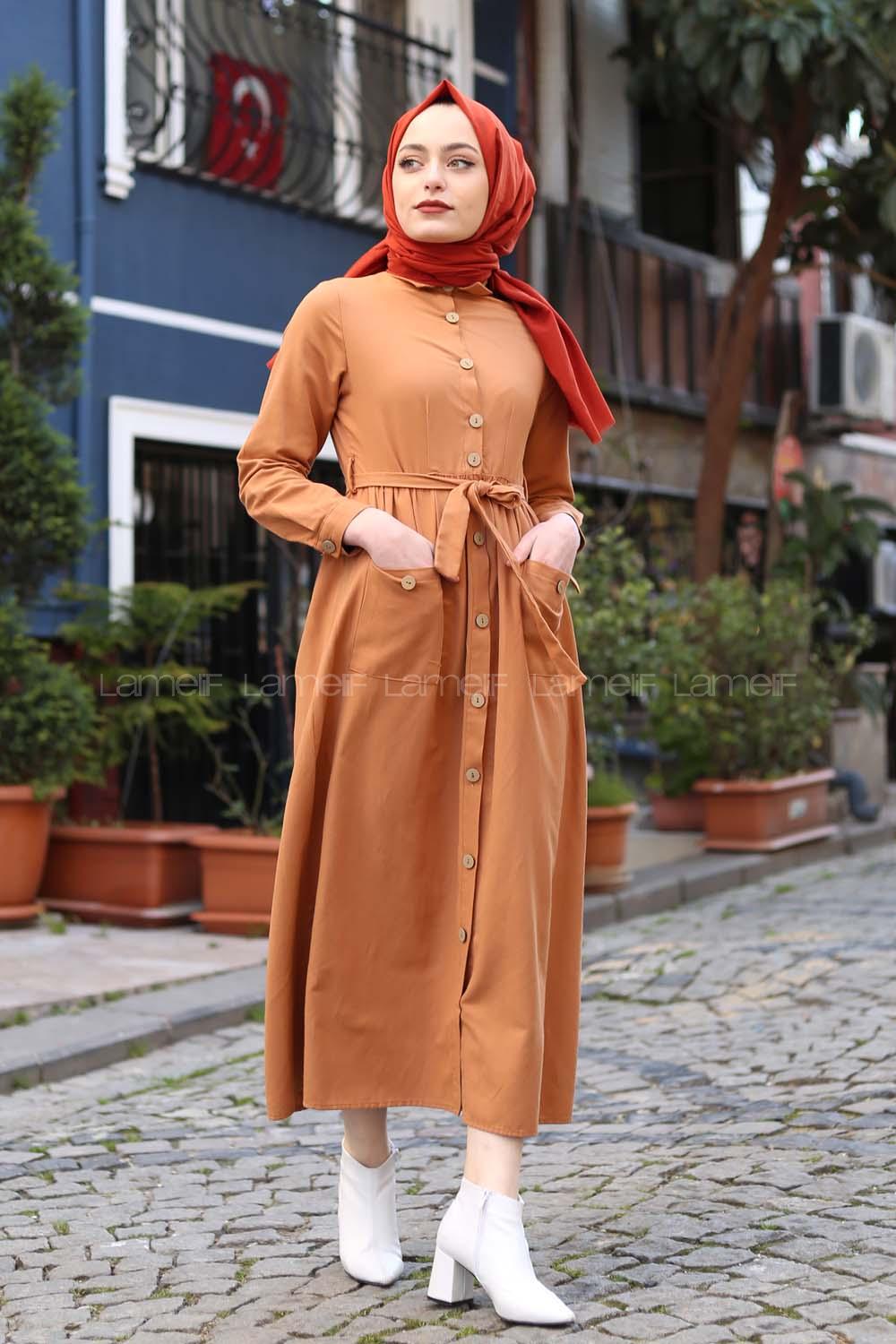 Modalamelif Keten Elbise Taba